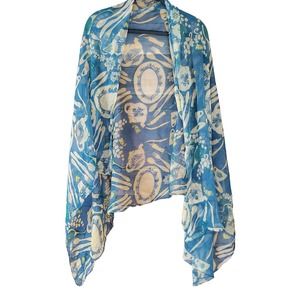 Vintage Blue Cooking Dishes Theme Shawl Scarf Blue Tan Vintage Peasant Oriental